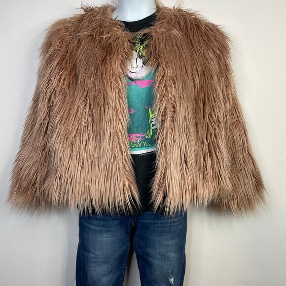 1.State 1State Faux Fur Shaggy Cropped Jacket Mauve Rose Pink Glam Fun womens L - Picture 5 of 17